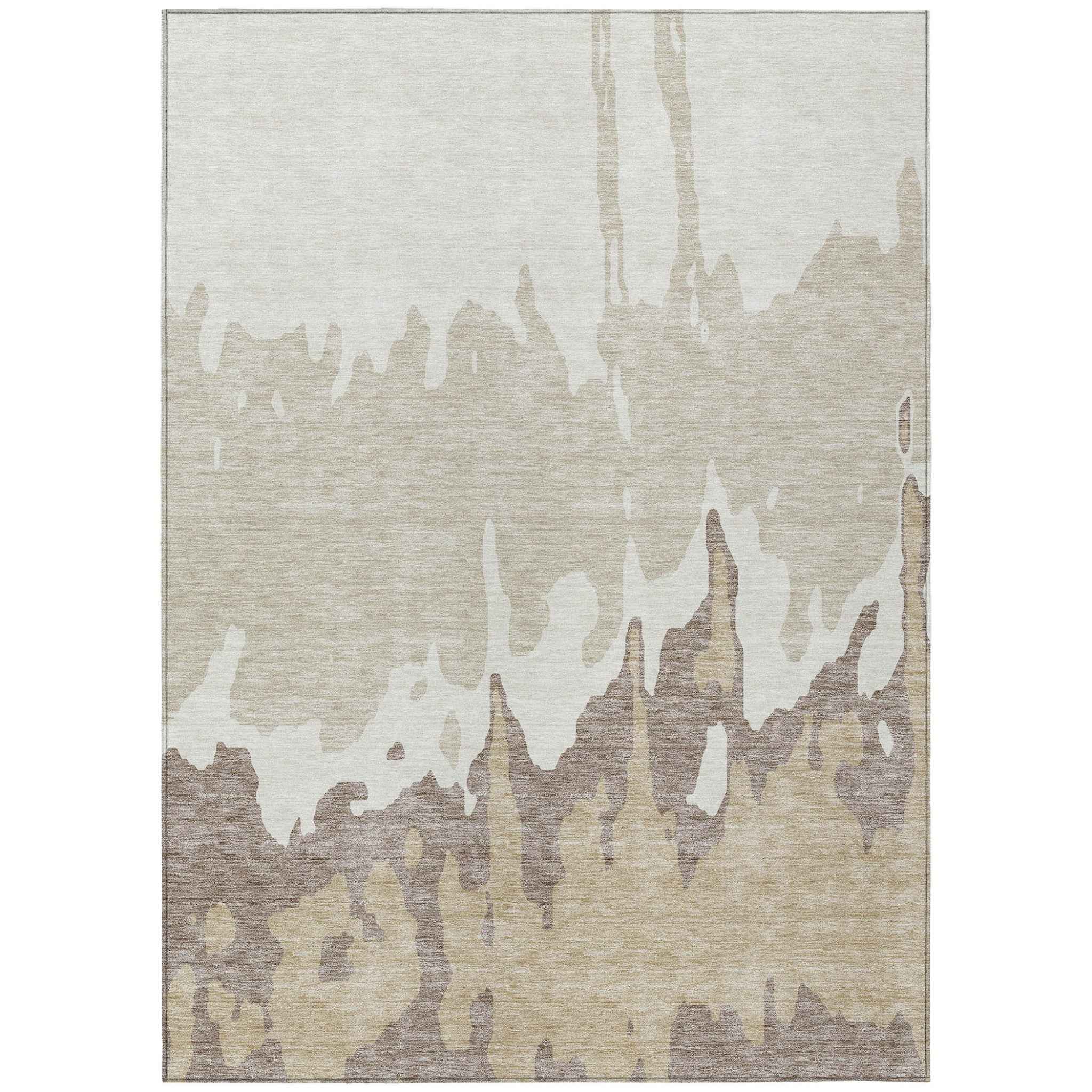 3' X 5' Ivory And Beige Abstract Washable Indoor Outdoor Area Rug