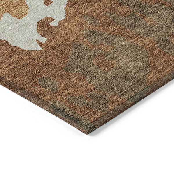 8' X 10' Orange And Brown Abstract Washable Indoor Outdoor Area Rug