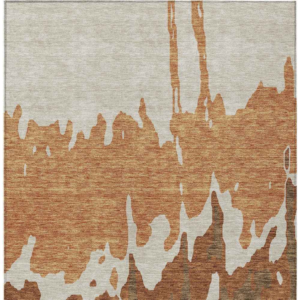 8' X 10' Orange And Brown Abstract Washable Indoor Outdoor Area Rug