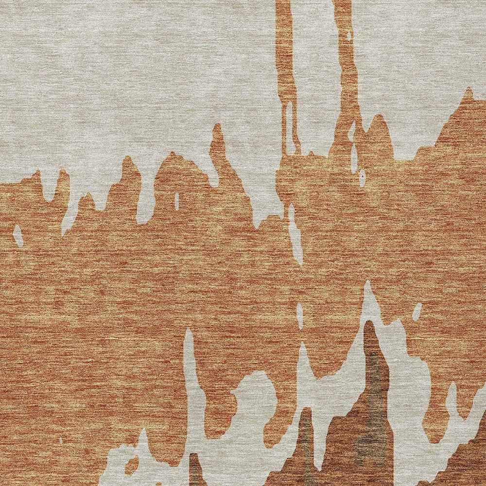 8' X 10' Orange And Brown Abstract Washable Indoor Outdoor Area Rug