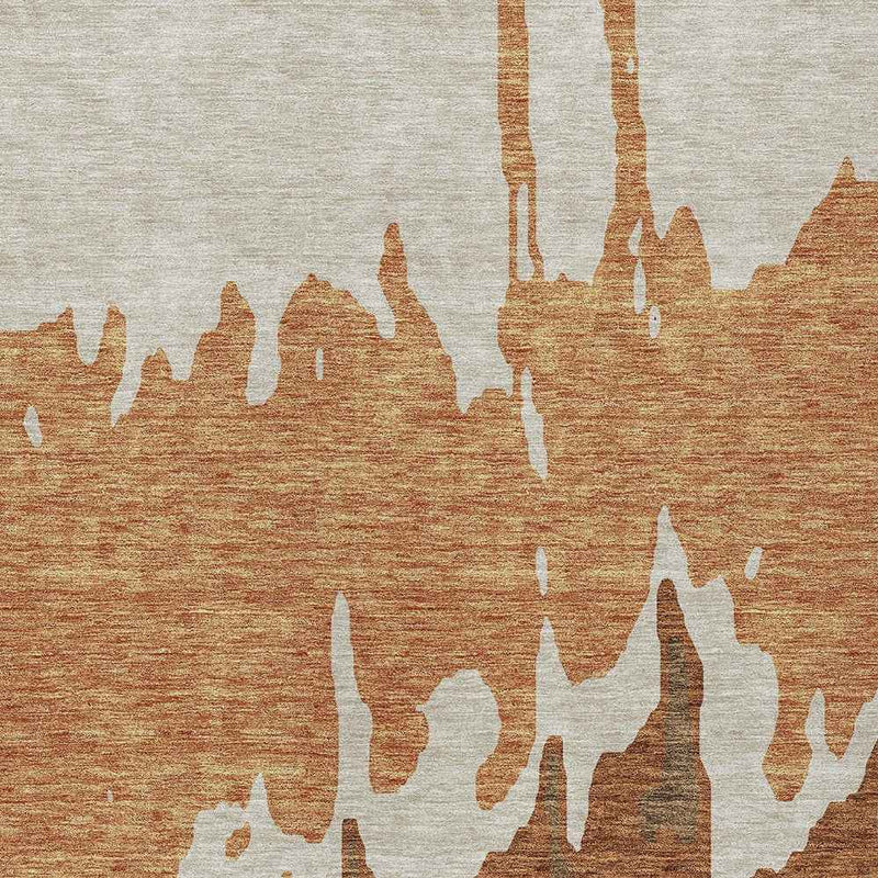 8' X 10' Orange And Brown Abstract Washable Indoor Outdoor Area Rug