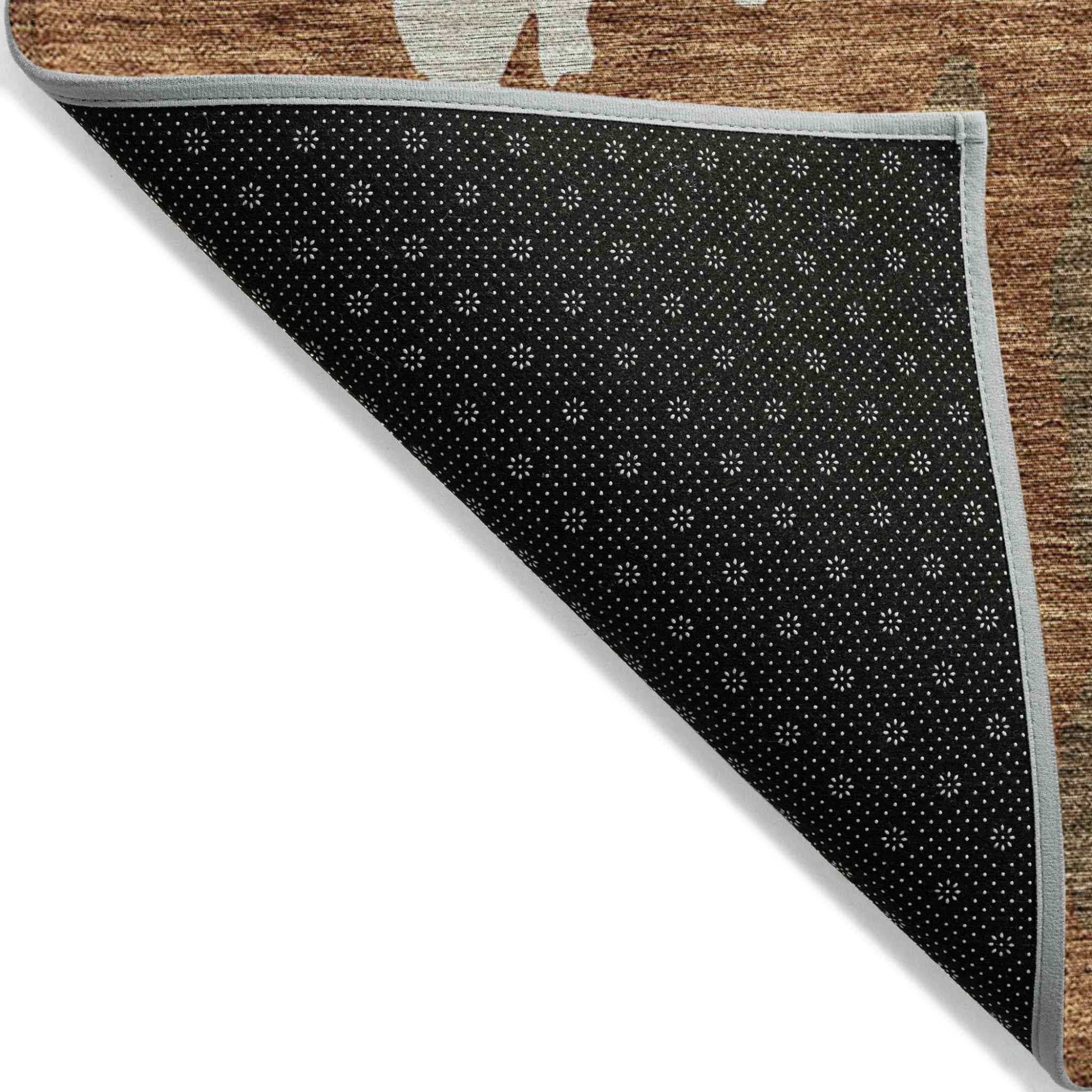 8' X 10' Orange And Brown Abstract Washable Indoor Outdoor Area Rug