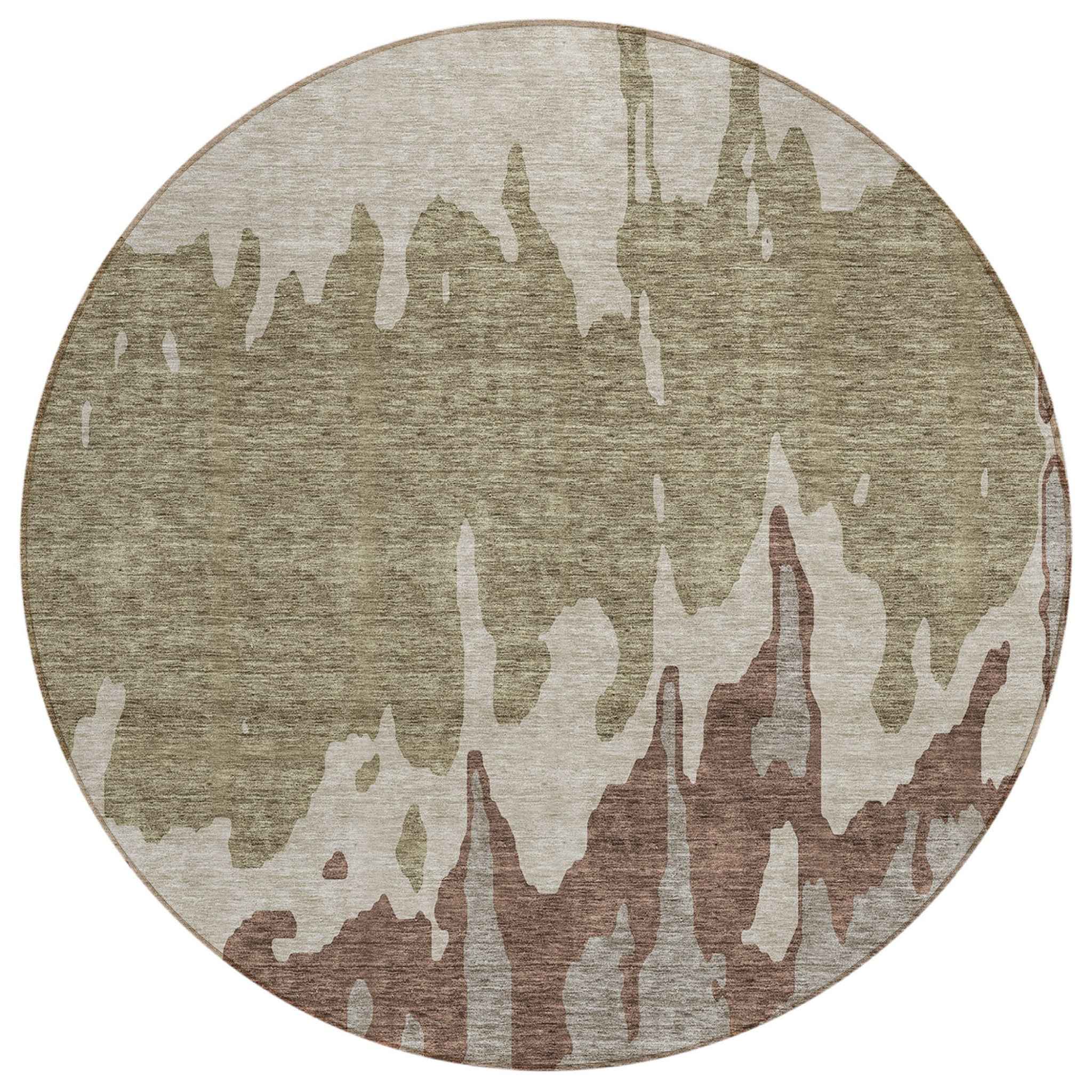 8' Beige And Taupe Round Abstract Washable Indoor Outdoor Area Rug