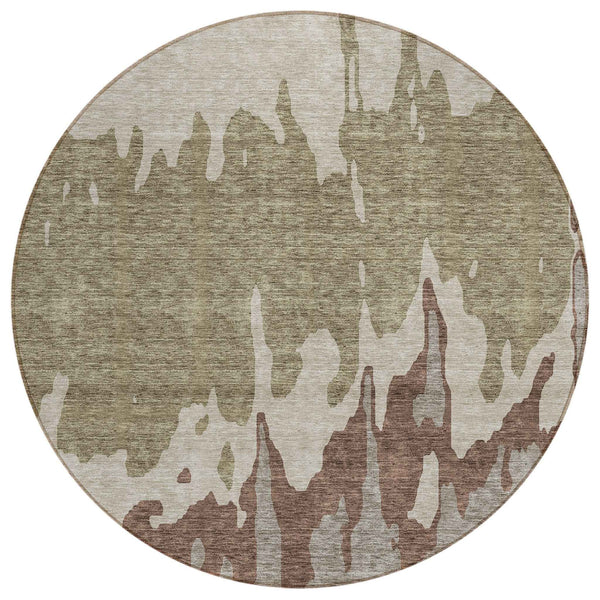 8' Beige And Taupe Round Abstract Washable Indoor Outdoor Area Rug