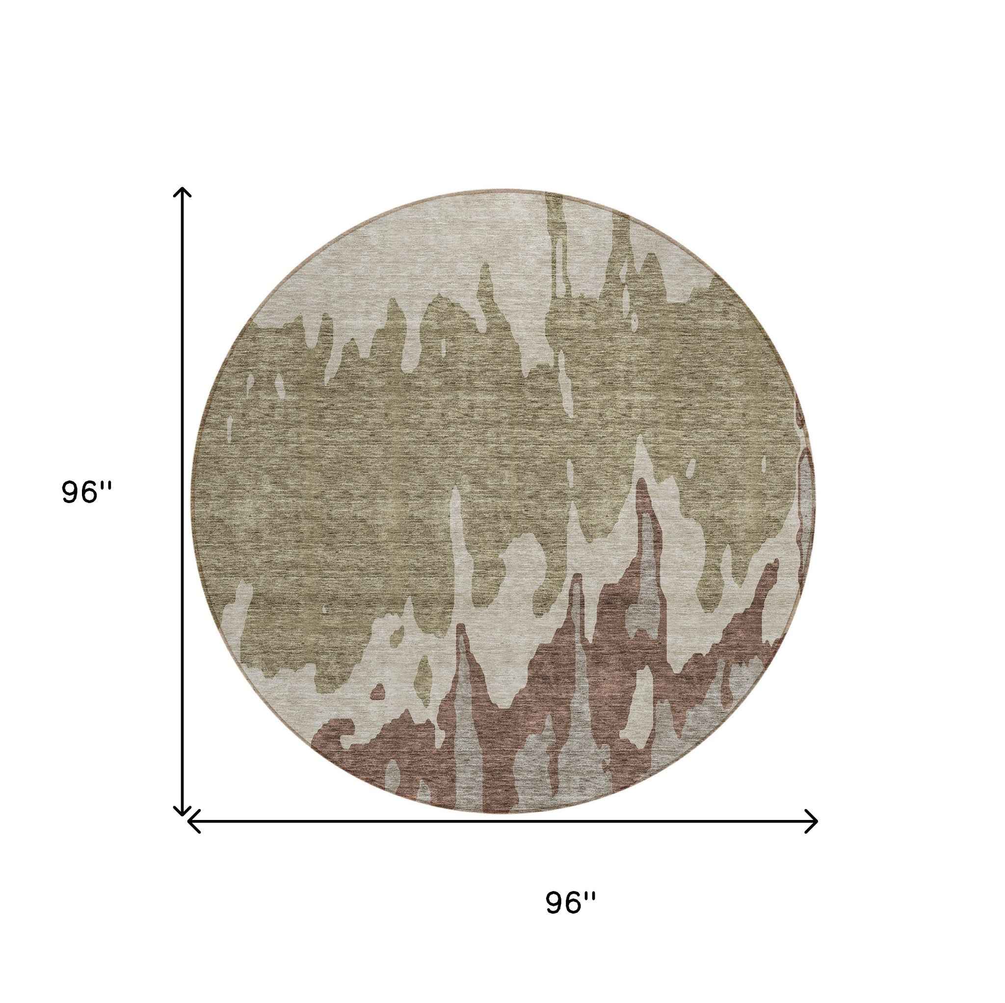 8' Beige And Taupe Round Abstract Washable Indoor Outdoor Area Rug