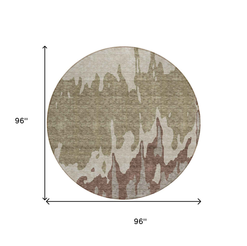 8' Beige And Taupe Round Abstract Washable Indoor Outdoor Area Rug