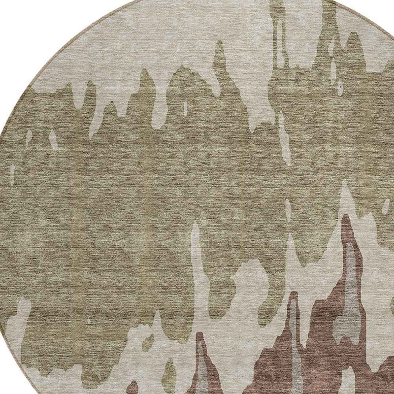 8' Beige And Taupe Round Abstract Washable Indoor Outdoor Area Rug