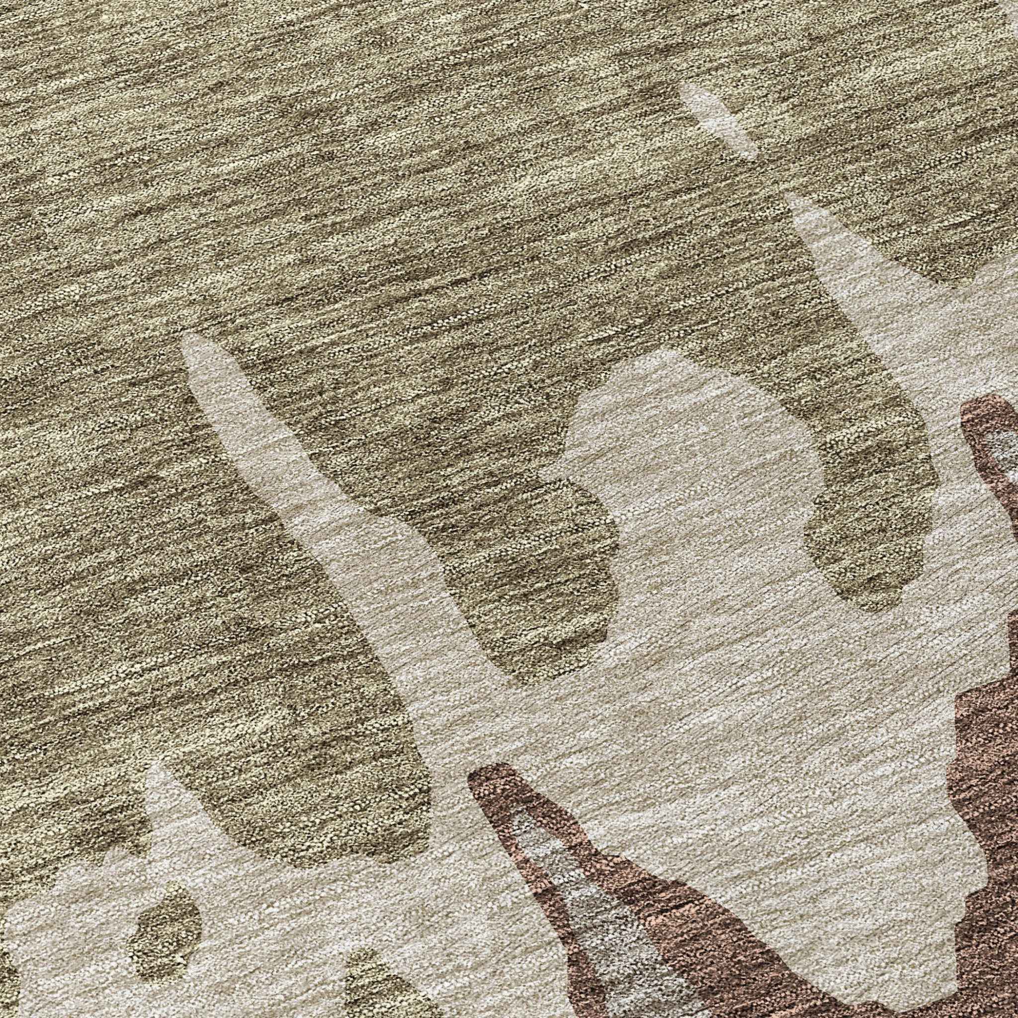 8' Beige And Taupe Round Abstract Washable Indoor Outdoor Area Rug