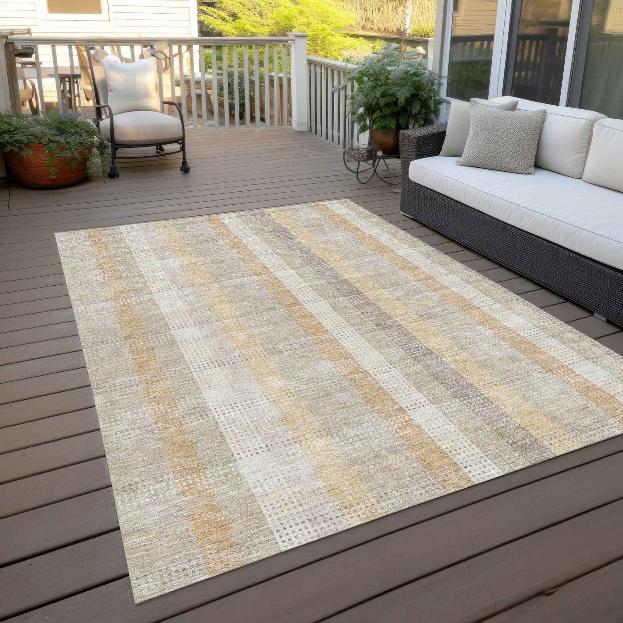 10' X 14' Ivory Beige And Tan Plaid Washable Indoor Outdoor Area Rug