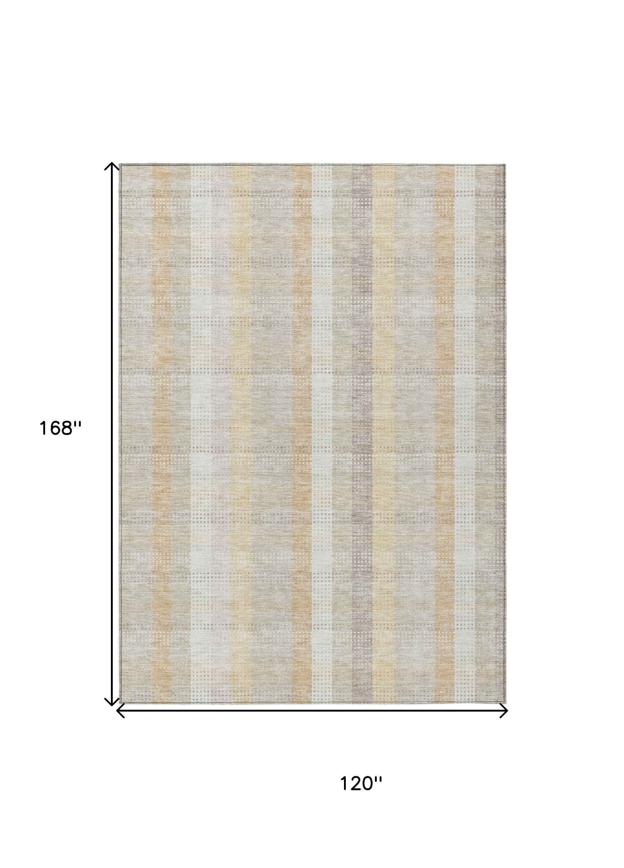 10' X 14' Ivory Beige And Tan Plaid Washable Indoor Outdoor Area Rug