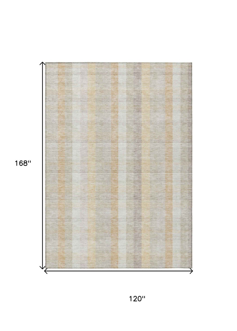 10' X 14' Ivory Beige And Tan Plaid Washable Indoor Outdoor Area Rug