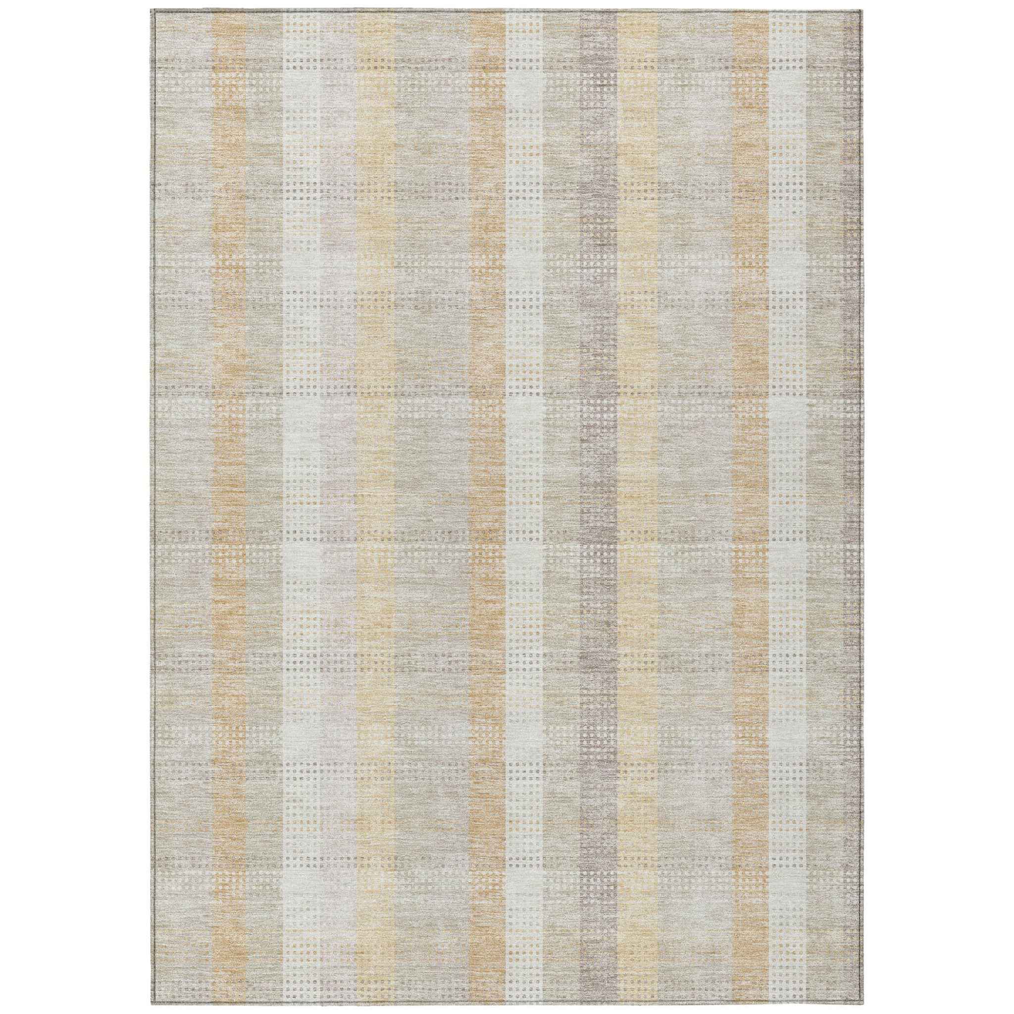 10' X 14' Ivory Beige And Tan Plaid Washable Indoor Outdoor Area Rug