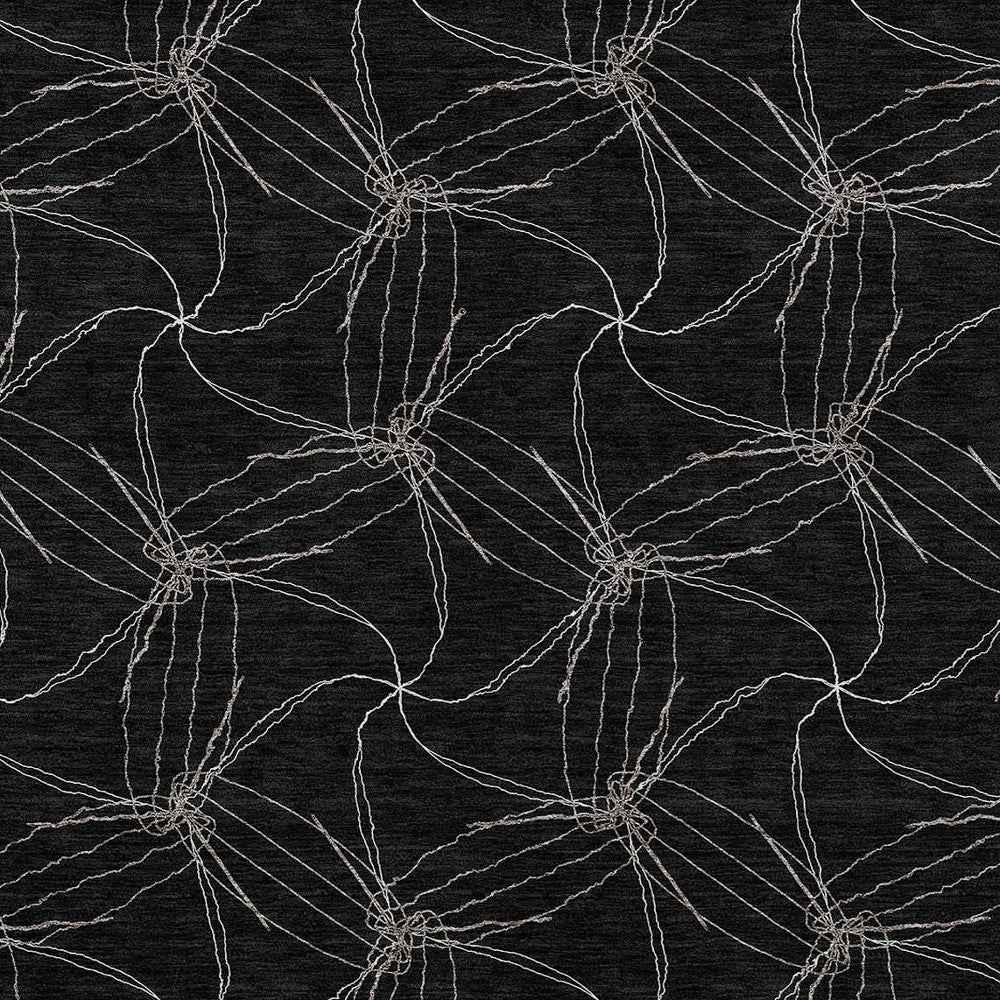 9' X 12' Black And Ivory Geometric Washable Indoor Outdoor Area Rug