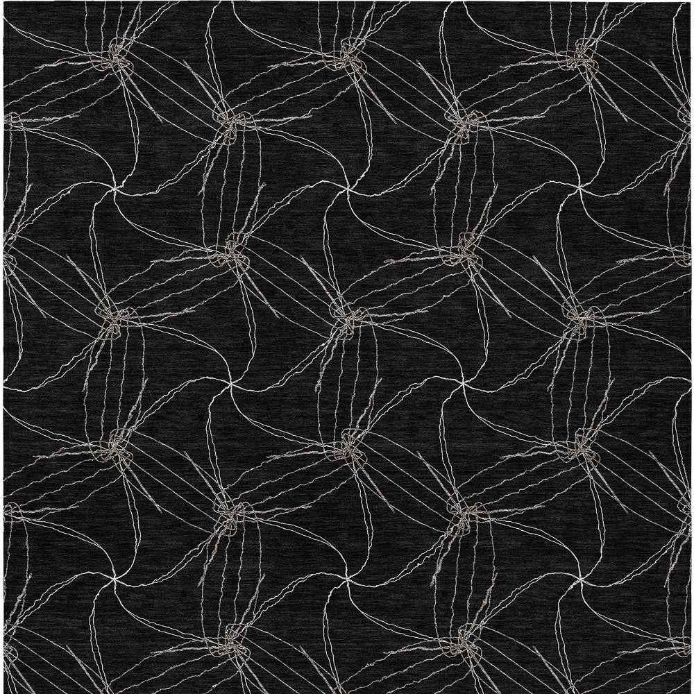 9' X 12' Black And Ivory Geometric Washable Indoor Outdoor Area Rug