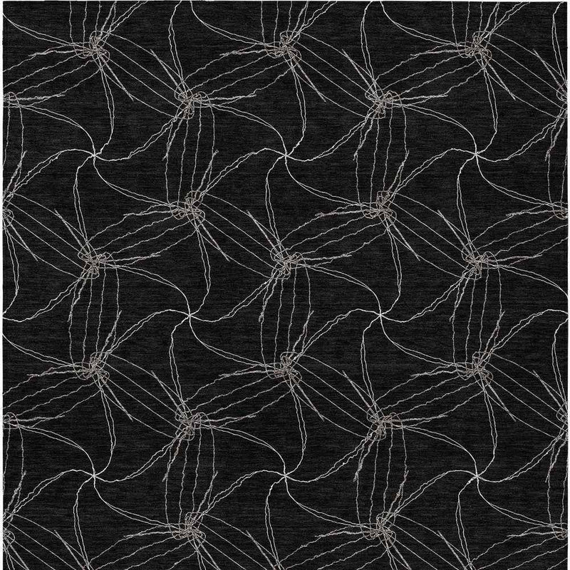 9' X 12' Black And Ivory Geometric Washable Indoor Outdoor Area Rug