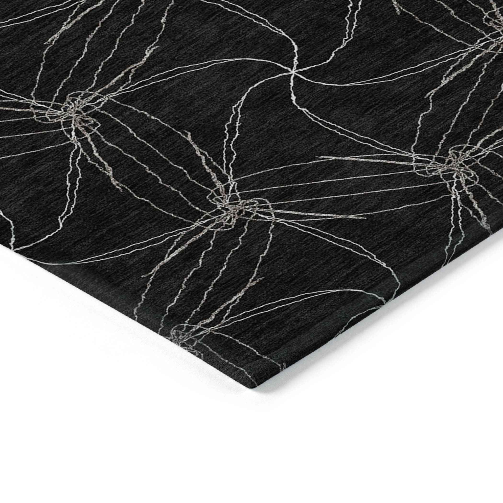 9' X 12' Black And Ivory Geometric Washable Indoor Outdoor Area Rug