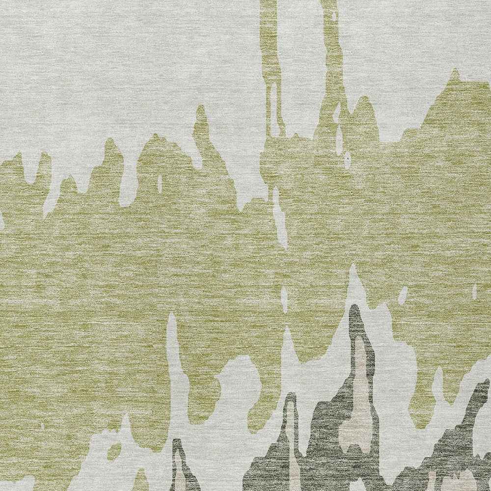 3' X 5' Sage And Ivory Abstract Washable Indoor Outdoor Area Rug