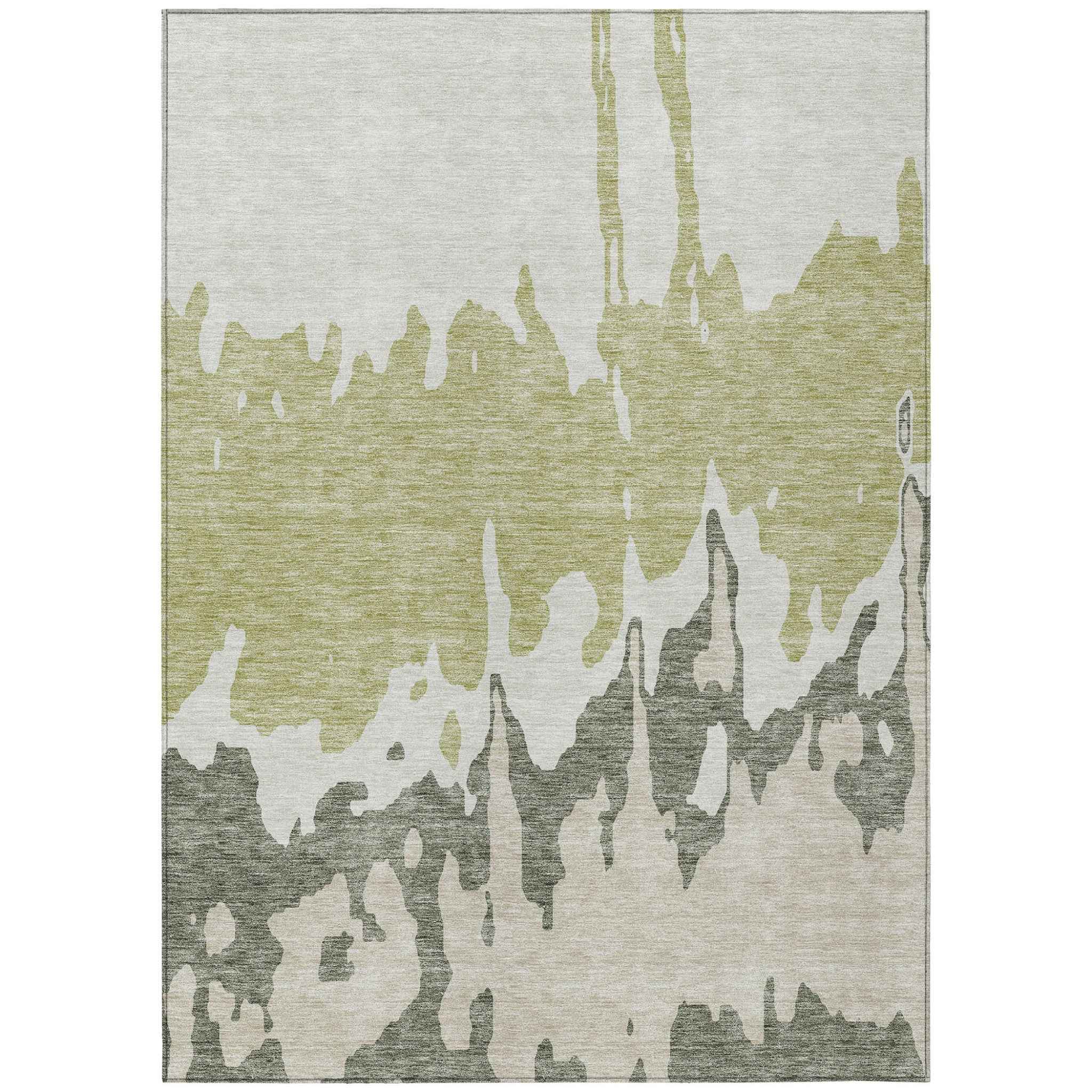 3' X 5' Sage And Ivory Abstract Washable Indoor Outdoor Area Rug
