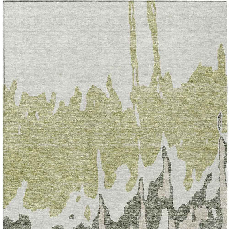 3' X 5' Sage And Ivory Abstract Washable Indoor Outdoor Area Rug