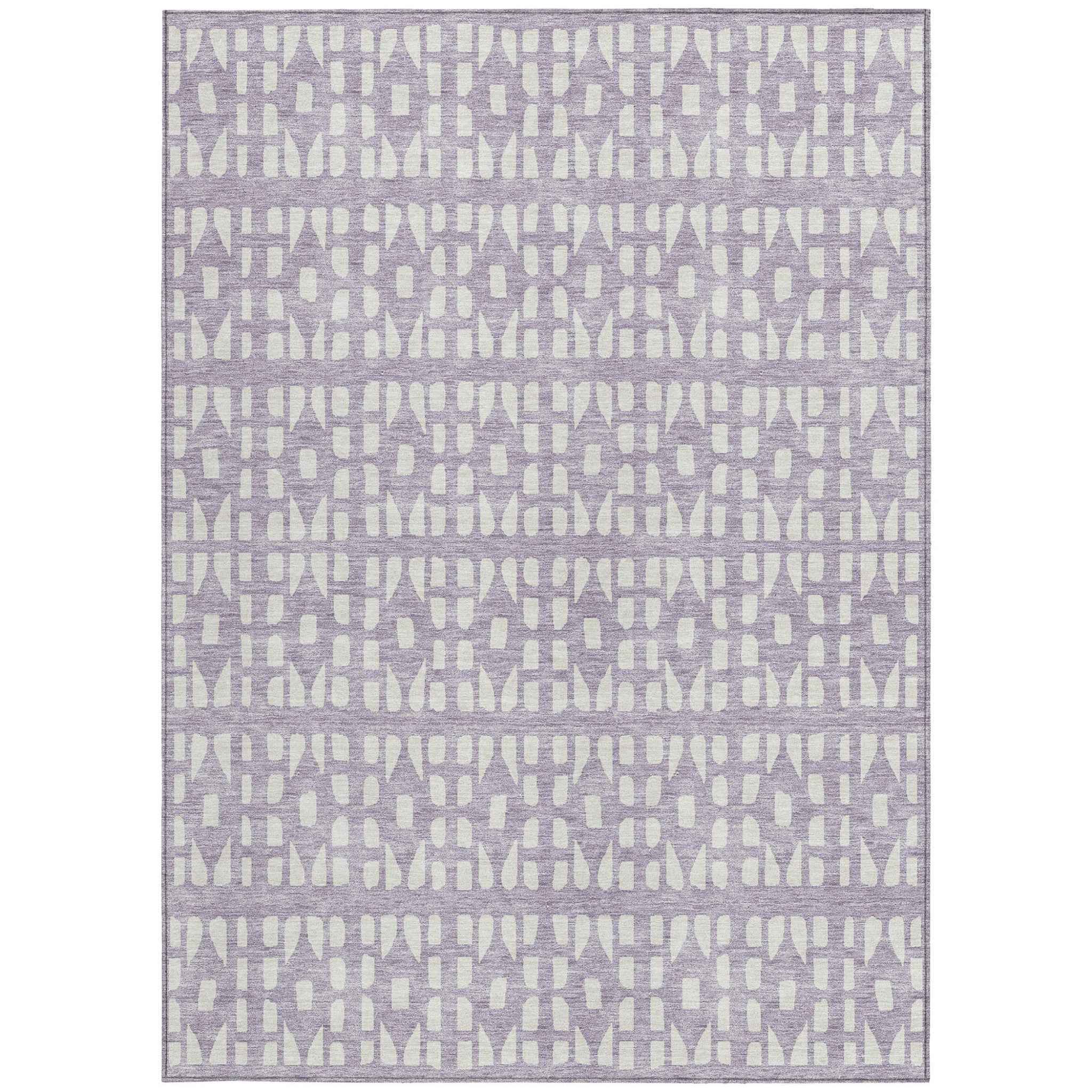 3' X 5' Lavender And Ivory Geometric Washable Indoor Outdoor Area Rug