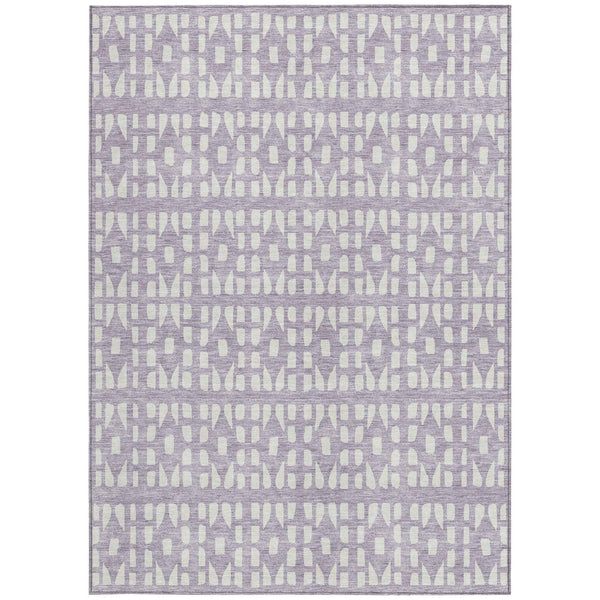 3' X 5' Lavender And Ivory Geometric Washable Indoor Outdoor Area Rug