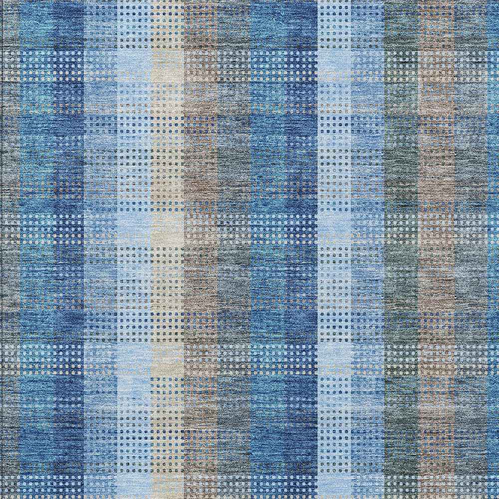 10' X 14' Denim Blue Sky Blue And Beige Plaid Washable Indoor Outdoor Area Rug