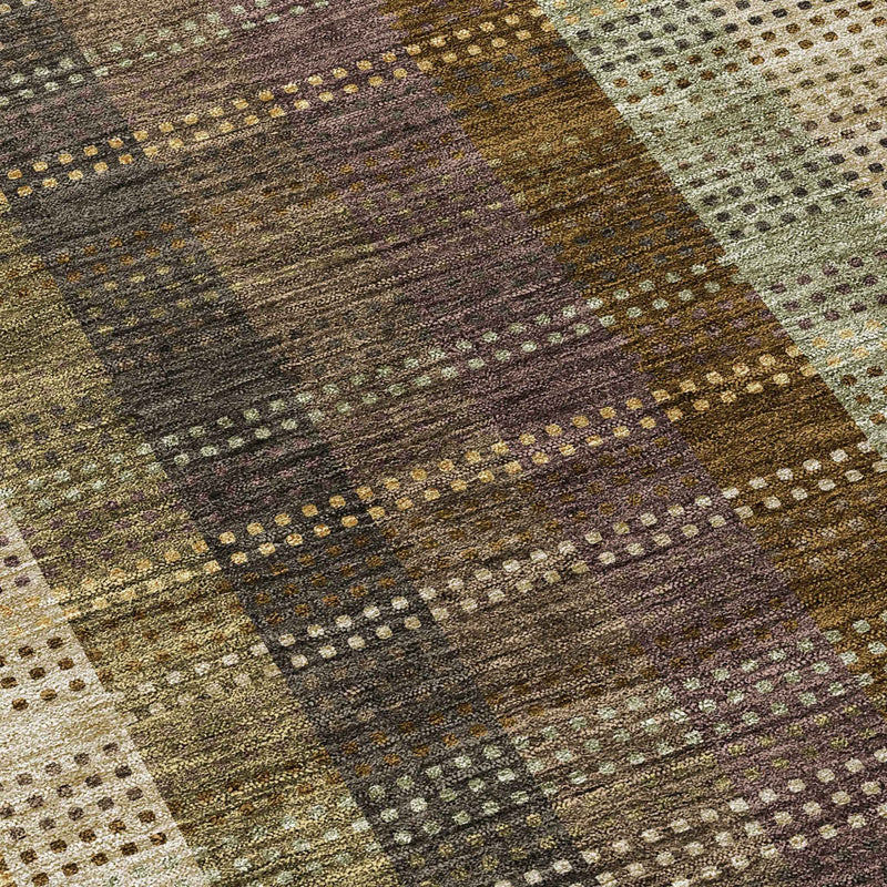 8' Brown Taupe And Plum Round Plaid Washable Indoor Outdoor Area Rug