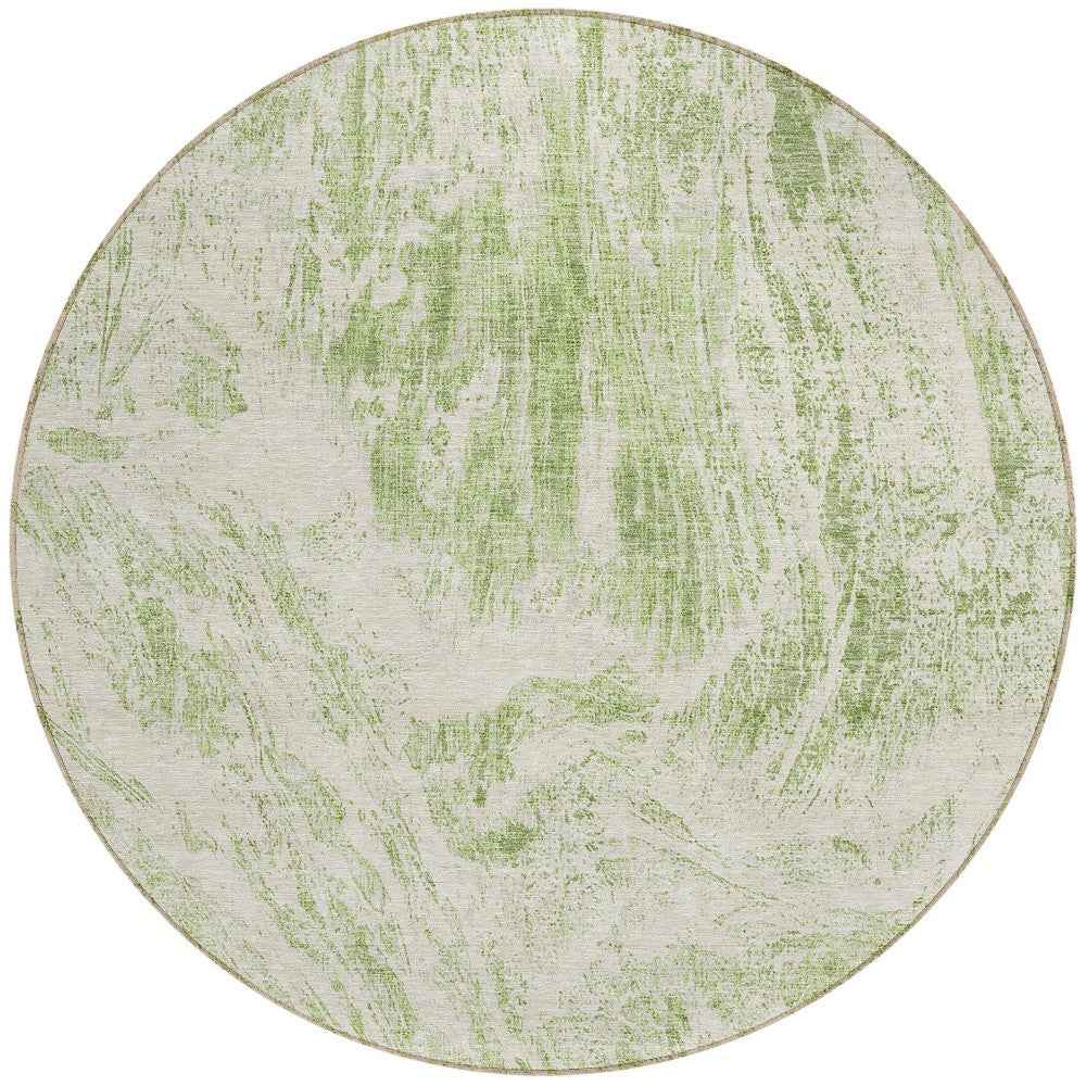 8' Sage And Ivory Round Abstract Washable Indoor Outdoor Area Rug