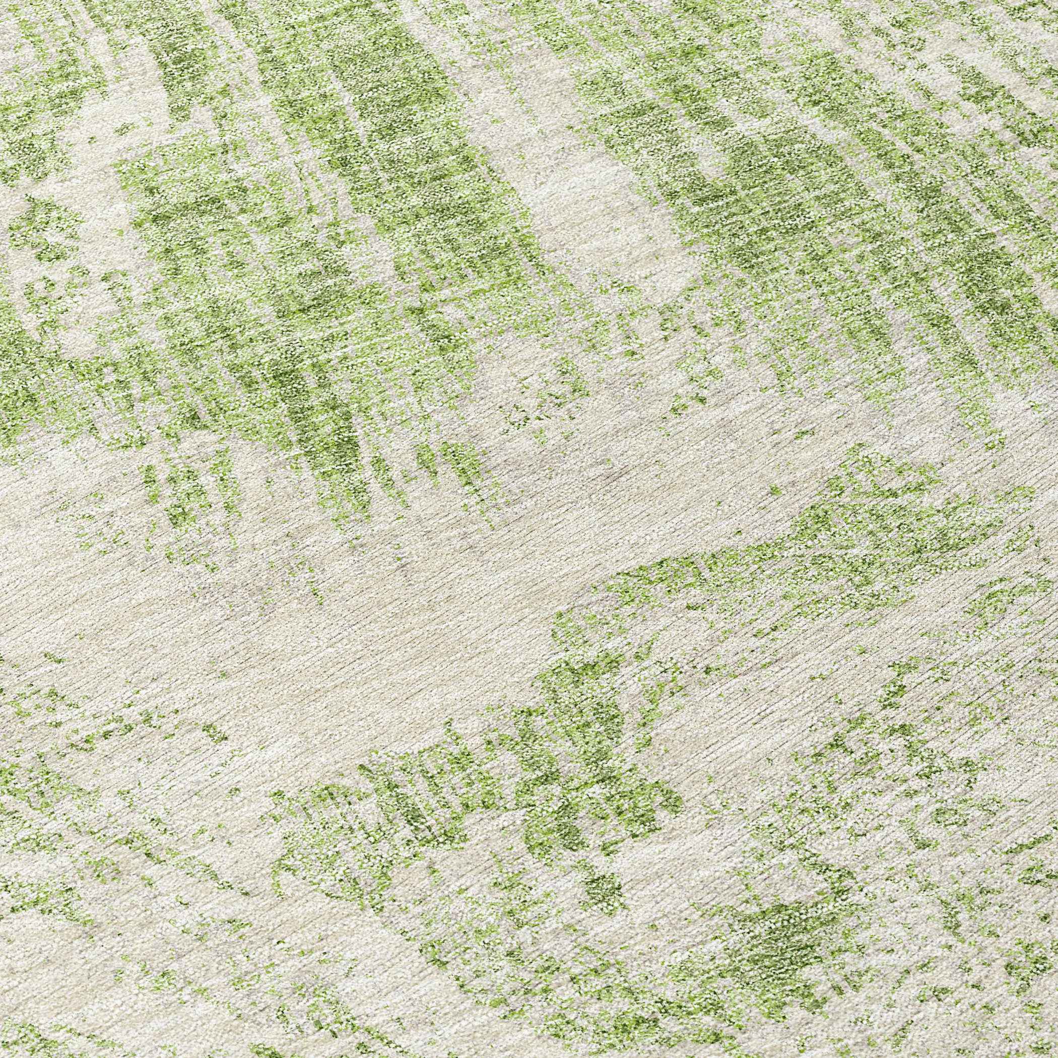 8' Sage And Ivory Round Abstract Washable Indoor Outdoor Area Rug