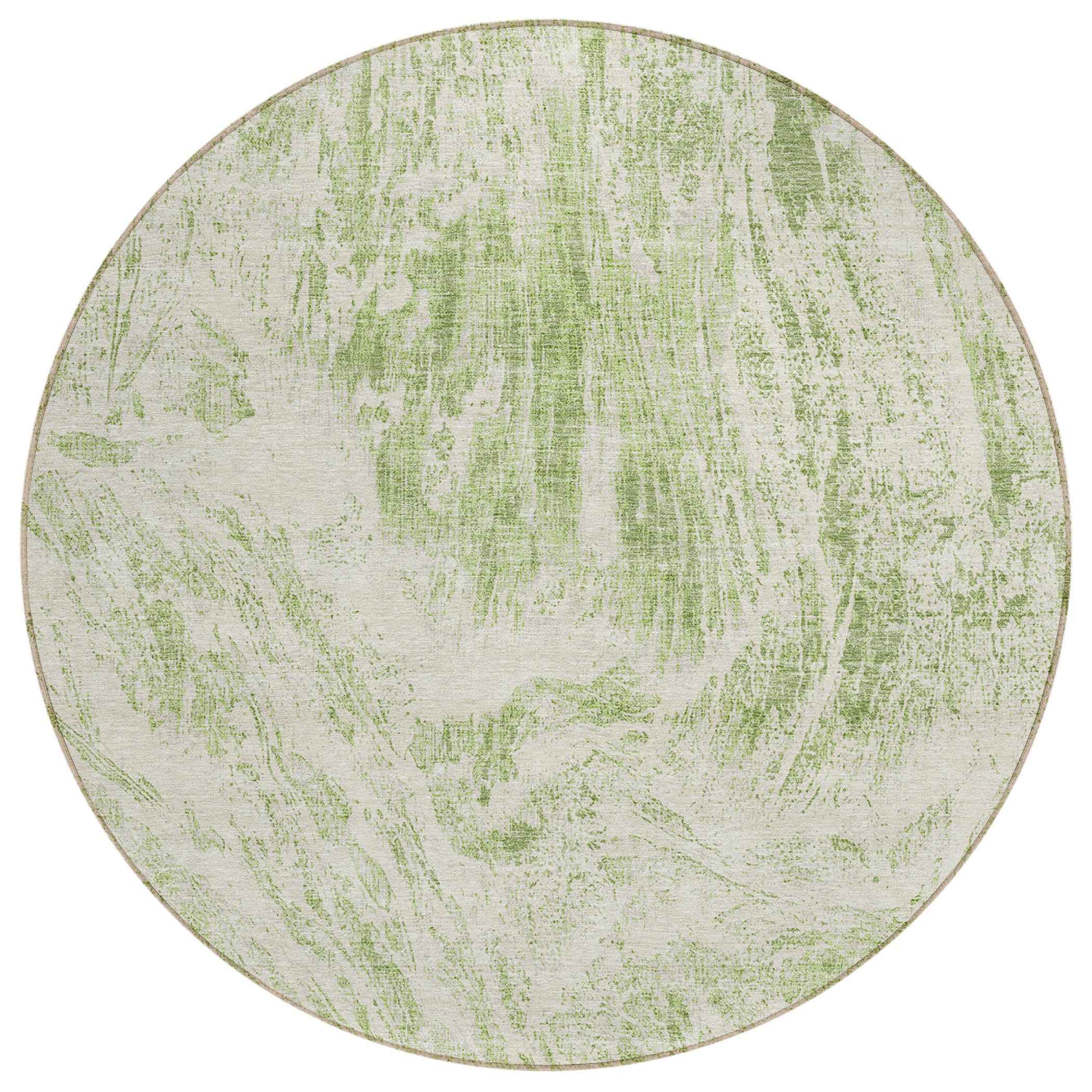 8' Sage And Ivory Round Abstract Washable Indoor Outdoor Area Rug