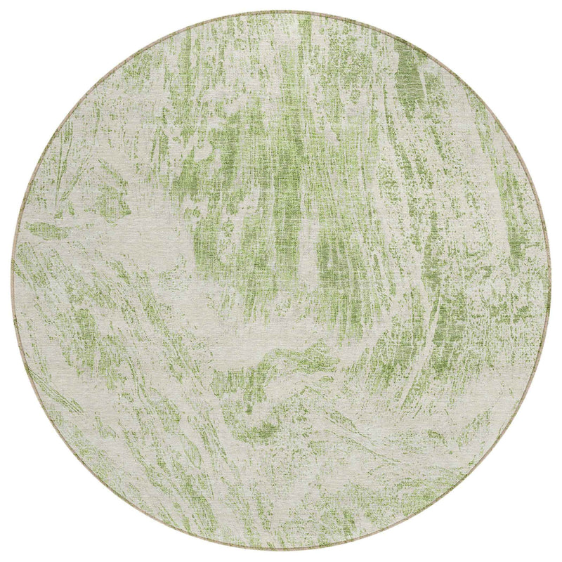 8' Sage And Ivory Round Abstract Washable Indoor Outdoor Area Rug