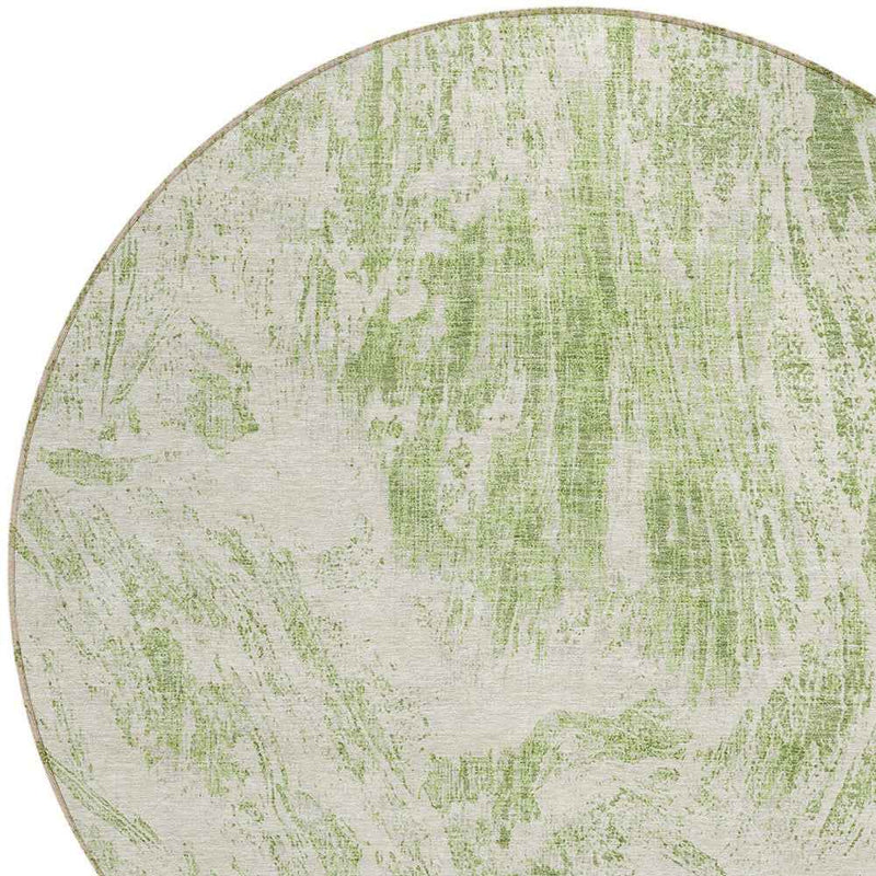 8' Sage And Ivory Round Abstract Washable Indoor Outdoor Area Rug