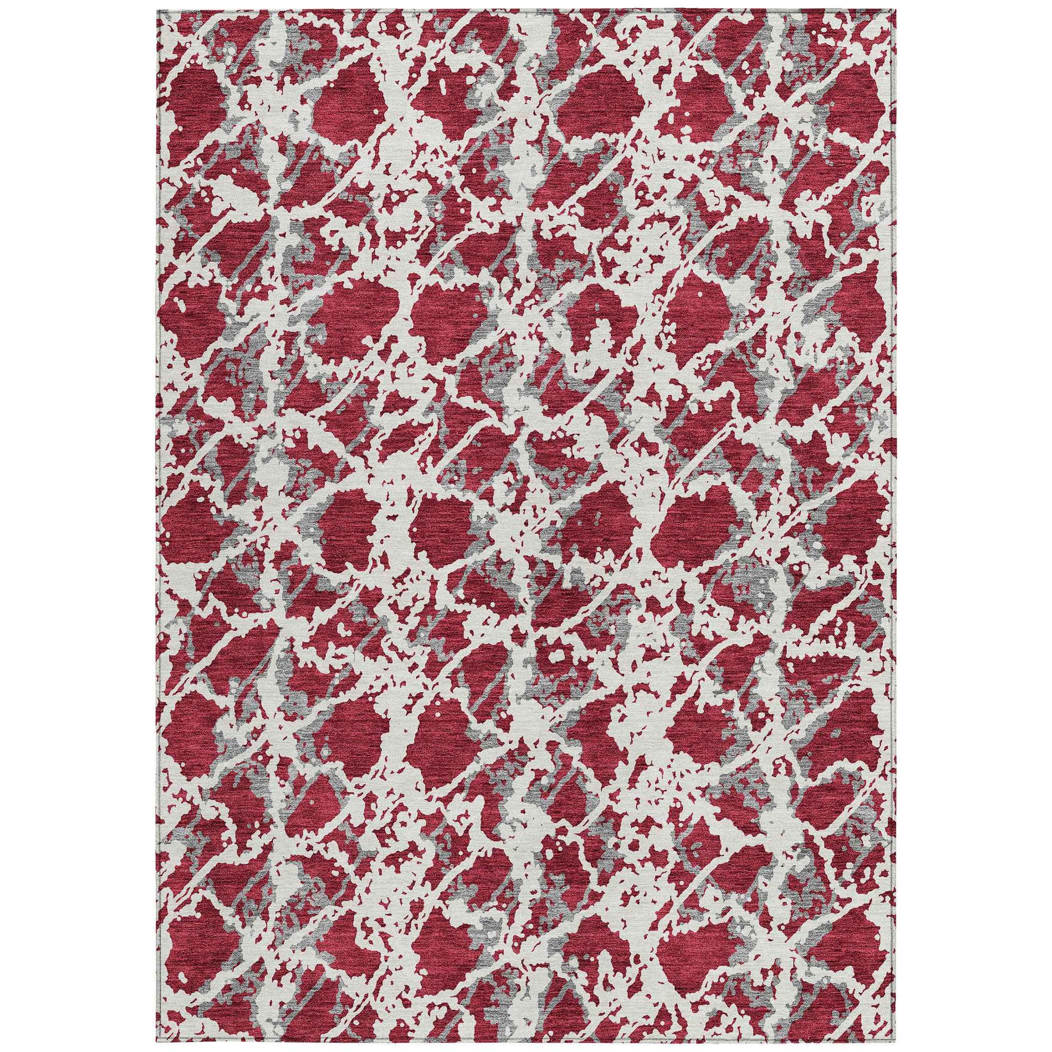 3' X 5' Burgundy And Ivory Abstract Washable Indoor Outdoor Area Rug