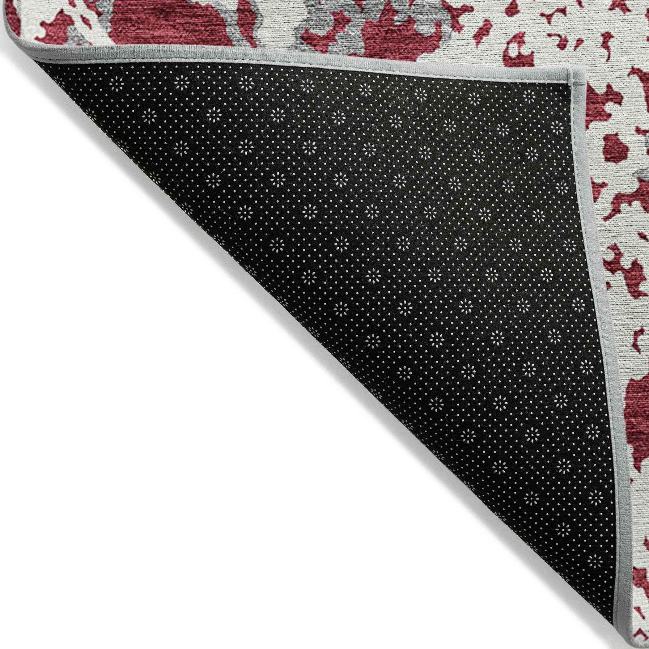 3' X 5' Burgundy And Ivory Abstract Washable Indoor Outdoor Area Rug