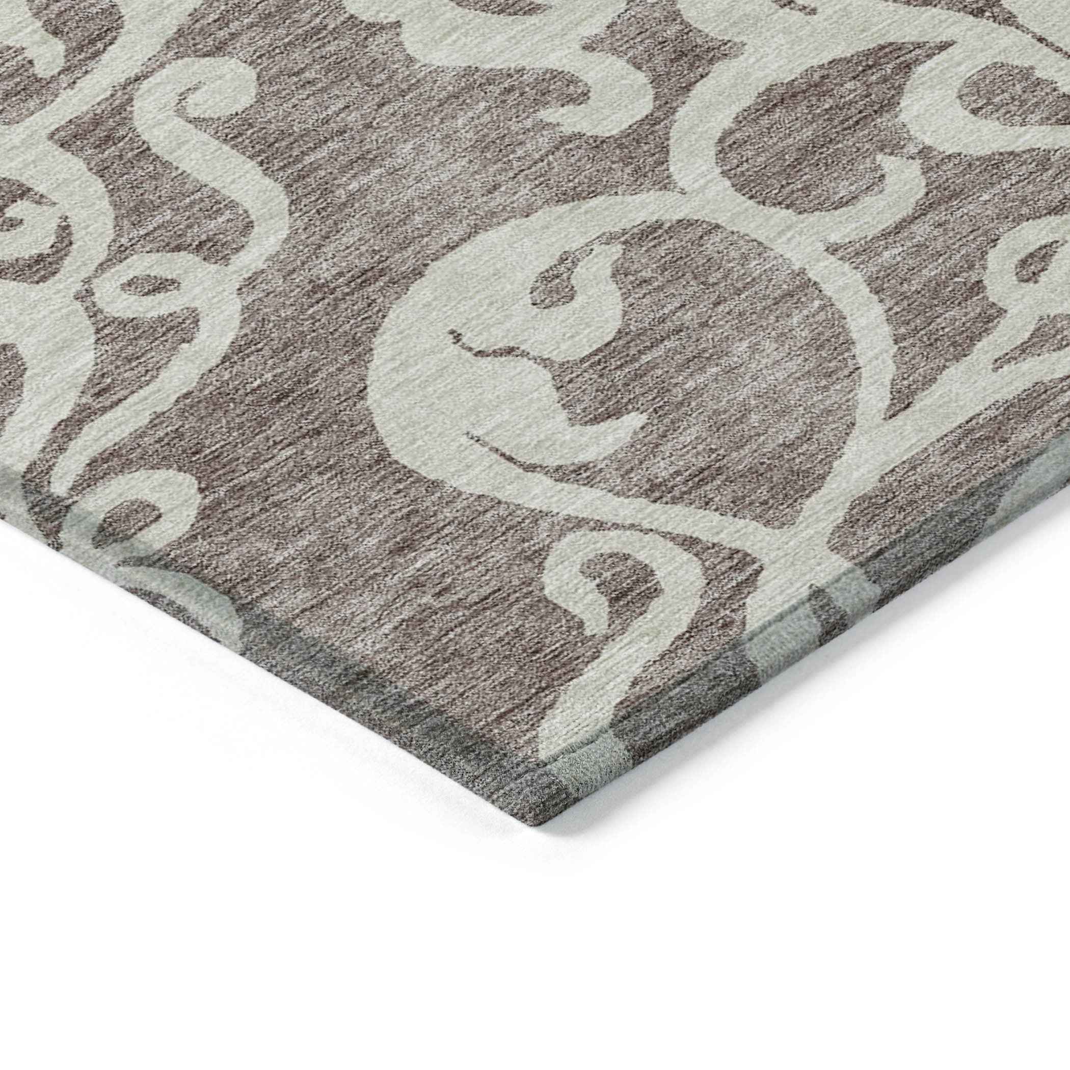 10' X 14' Taupe And Ivory Damask Washable Indoor Outdoor Area Rug