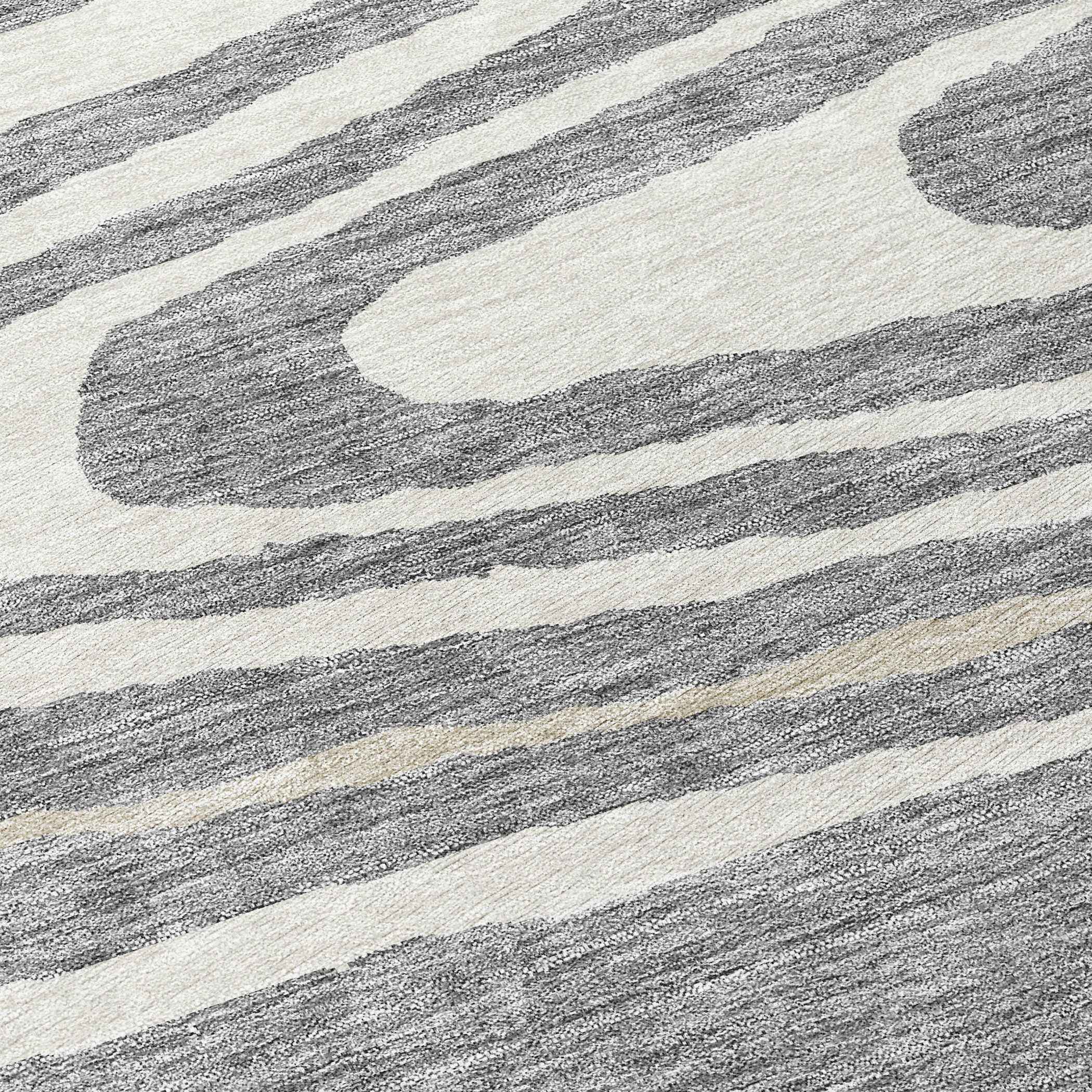 8' Gray Ivory And Beige Round Faux Bois Washable Indoor Outdoor Area Rug