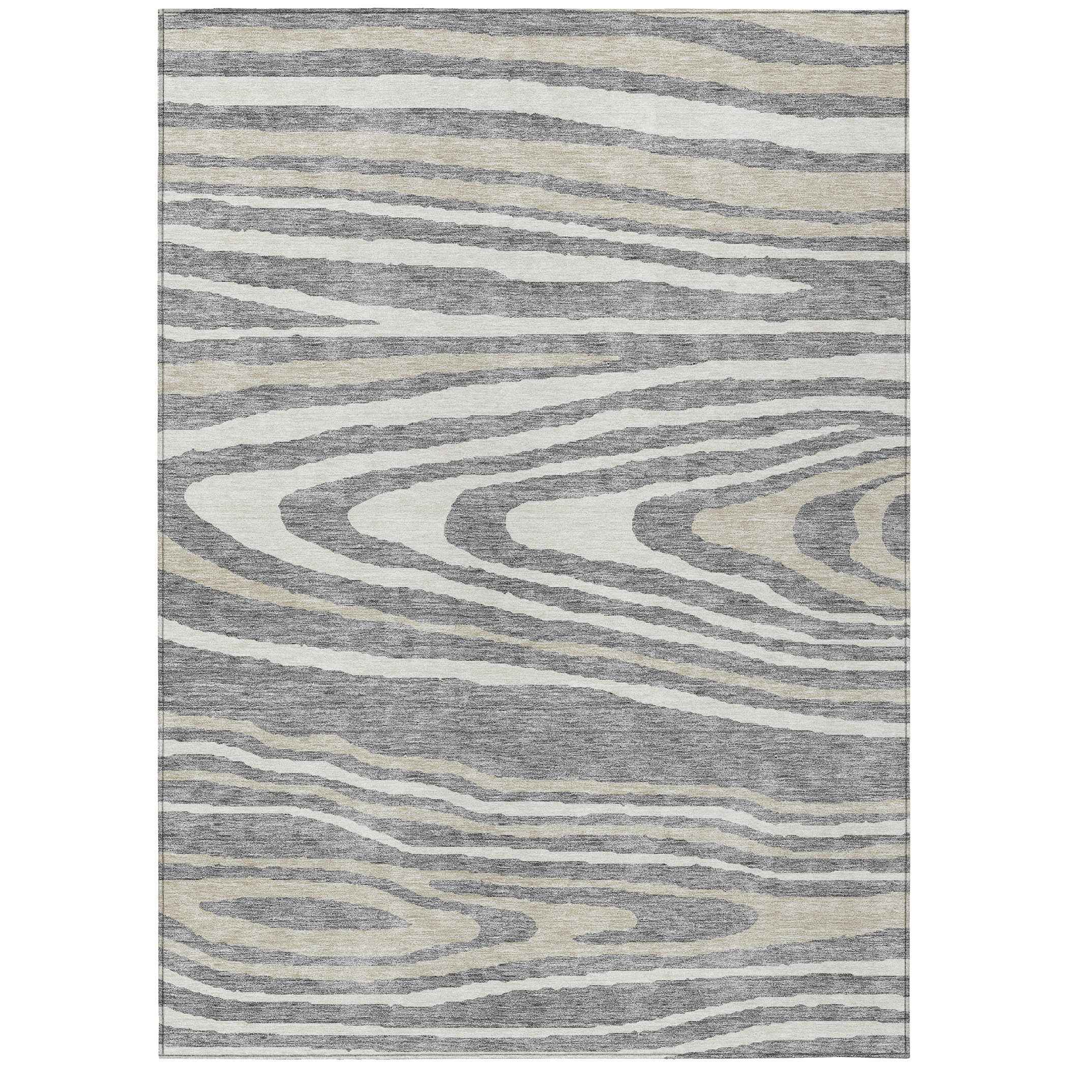 3' X 5' Gray Ivory And Beige Faux Bois Washable Indoor Outdoor Area Rug