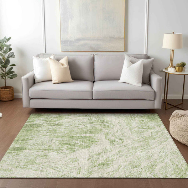 3' X 5' Sage And Ivory Abstract Washable Indoor Outdoor Area Rug