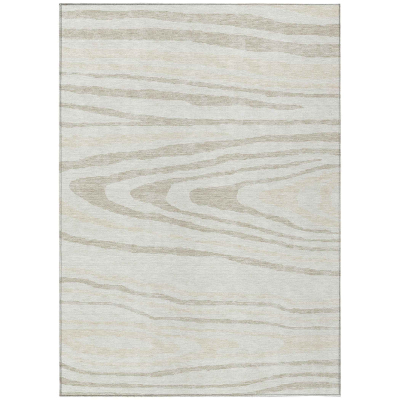 3' X 5' Ivory Beige And Taupe Faux Bois Washable Indoor Outdoor Area Rug