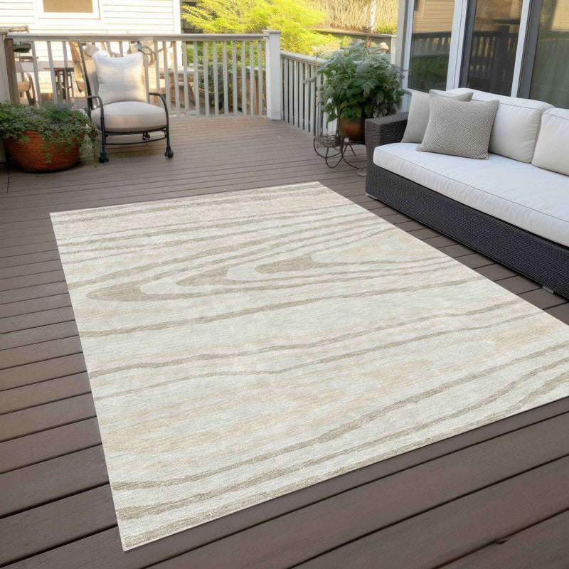 3' X 5' Ivory Beige And Taupe Faux Bois Washable Indoor Outdoor Area Rug