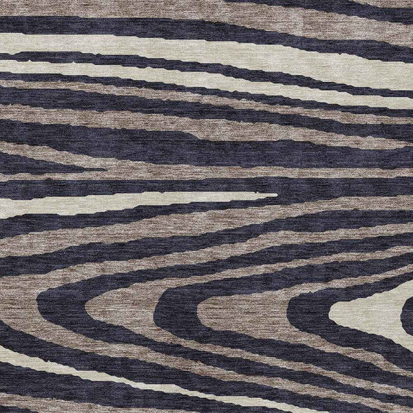 9' X 12' Black Taupe And Beige Faux Bois Washable Indoor Outdoor Area Rug