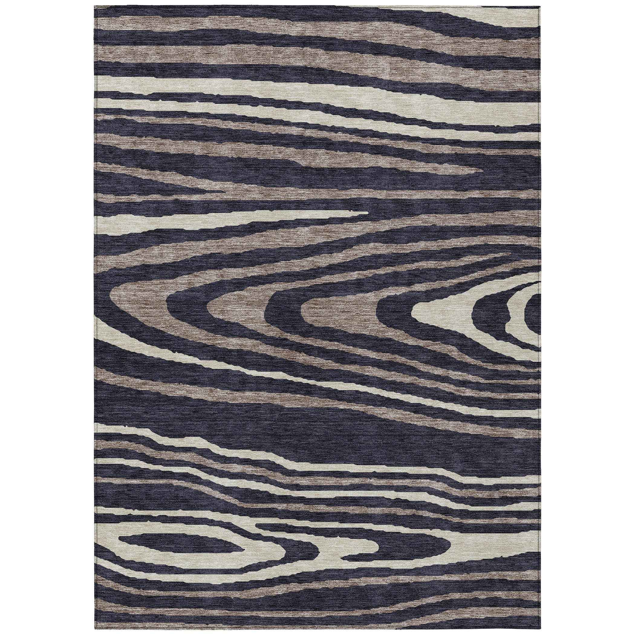 9' X 12' Black Taupe And Beige Faux Bois Washable Indoor Outdoor Area Rug
