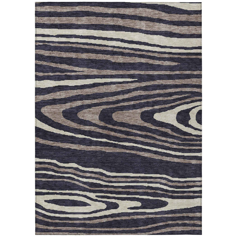 9' X 12' Black Taupe And Beige Faux Bois Washable Indoor Outdoor Area Rug