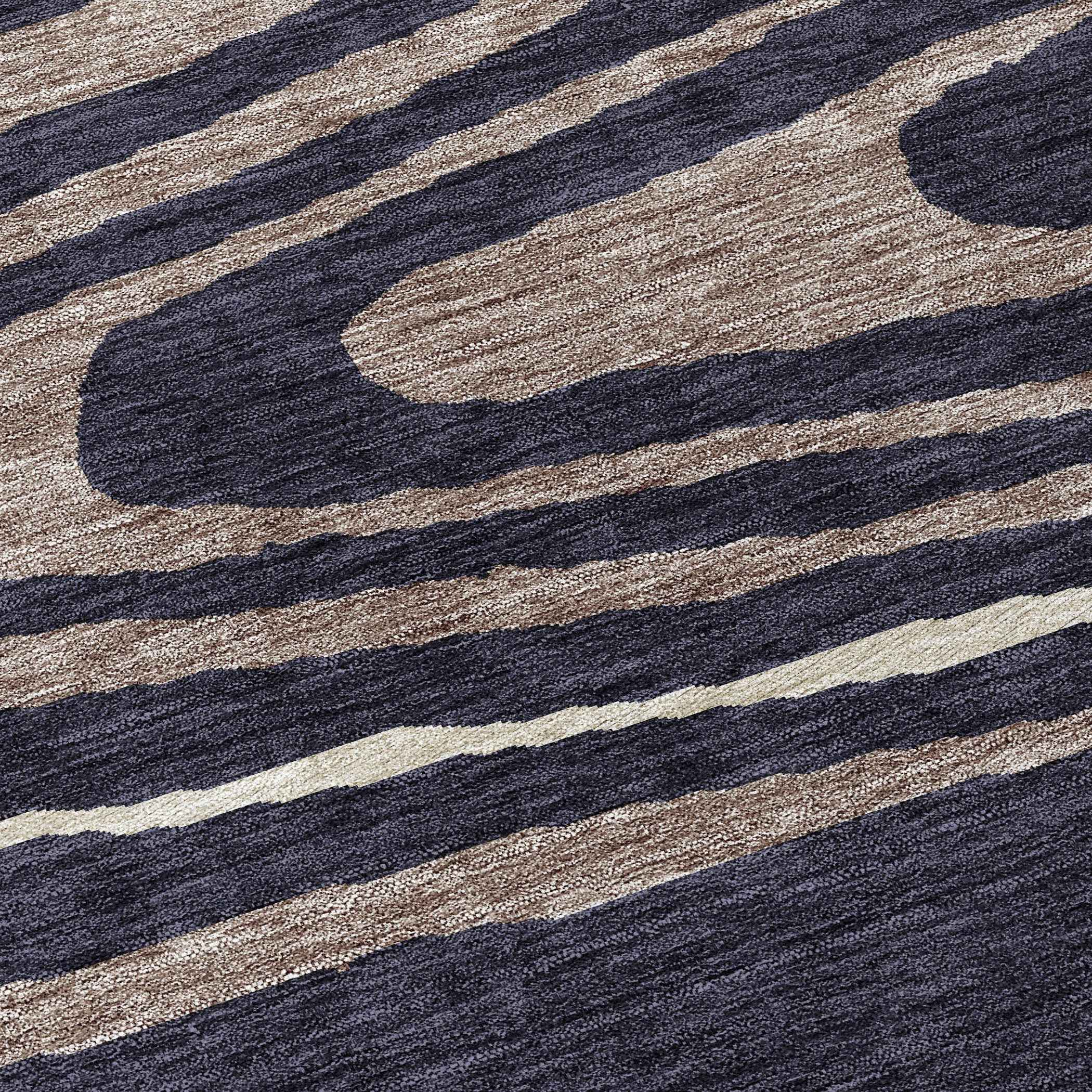 8' Black Taupe And Beige Round Faux Bois Washable Indoor Outdoor Area Rug