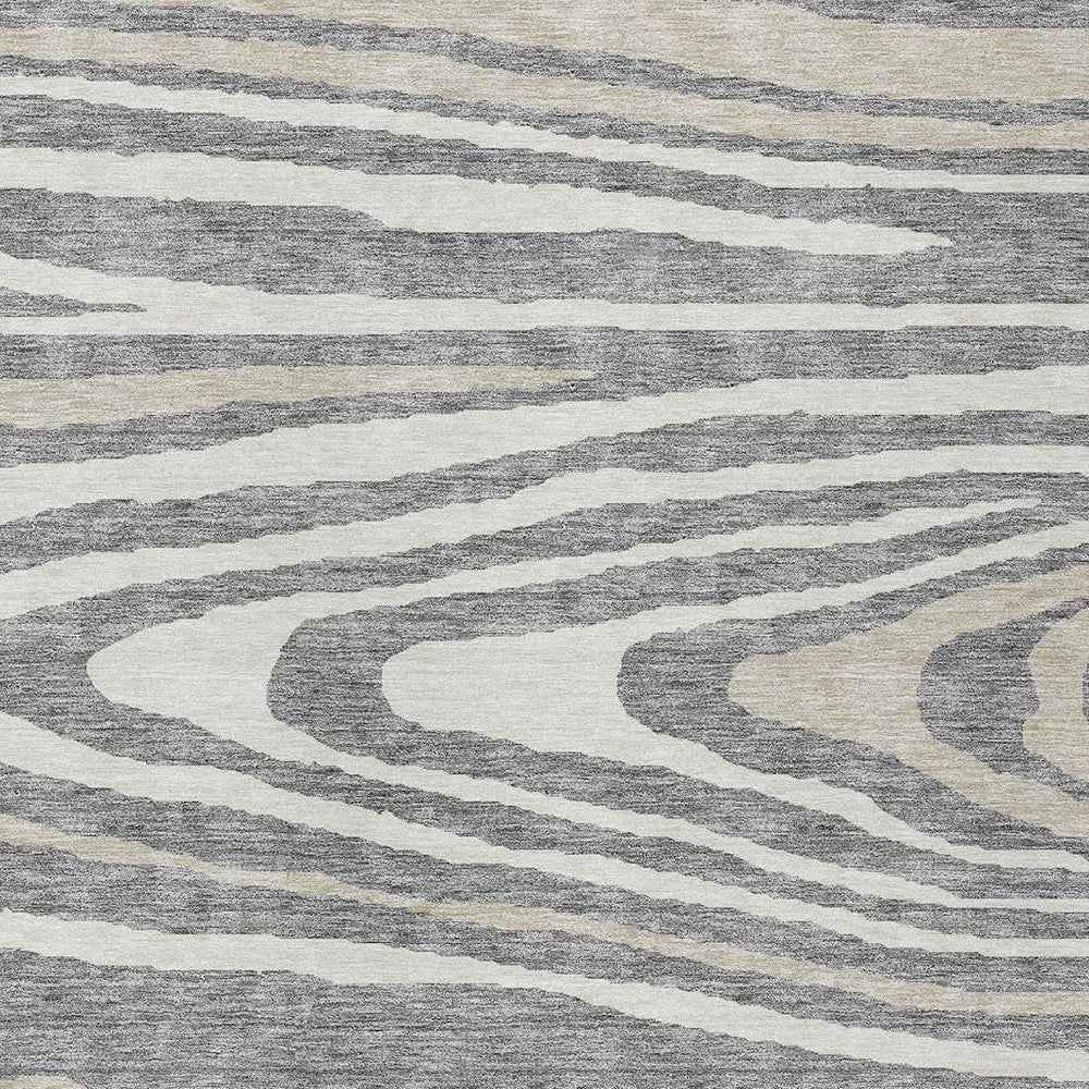 5' X 8' Gray Ivory And Beige Faux Bois Washable Indoor Outdoor Area Rug