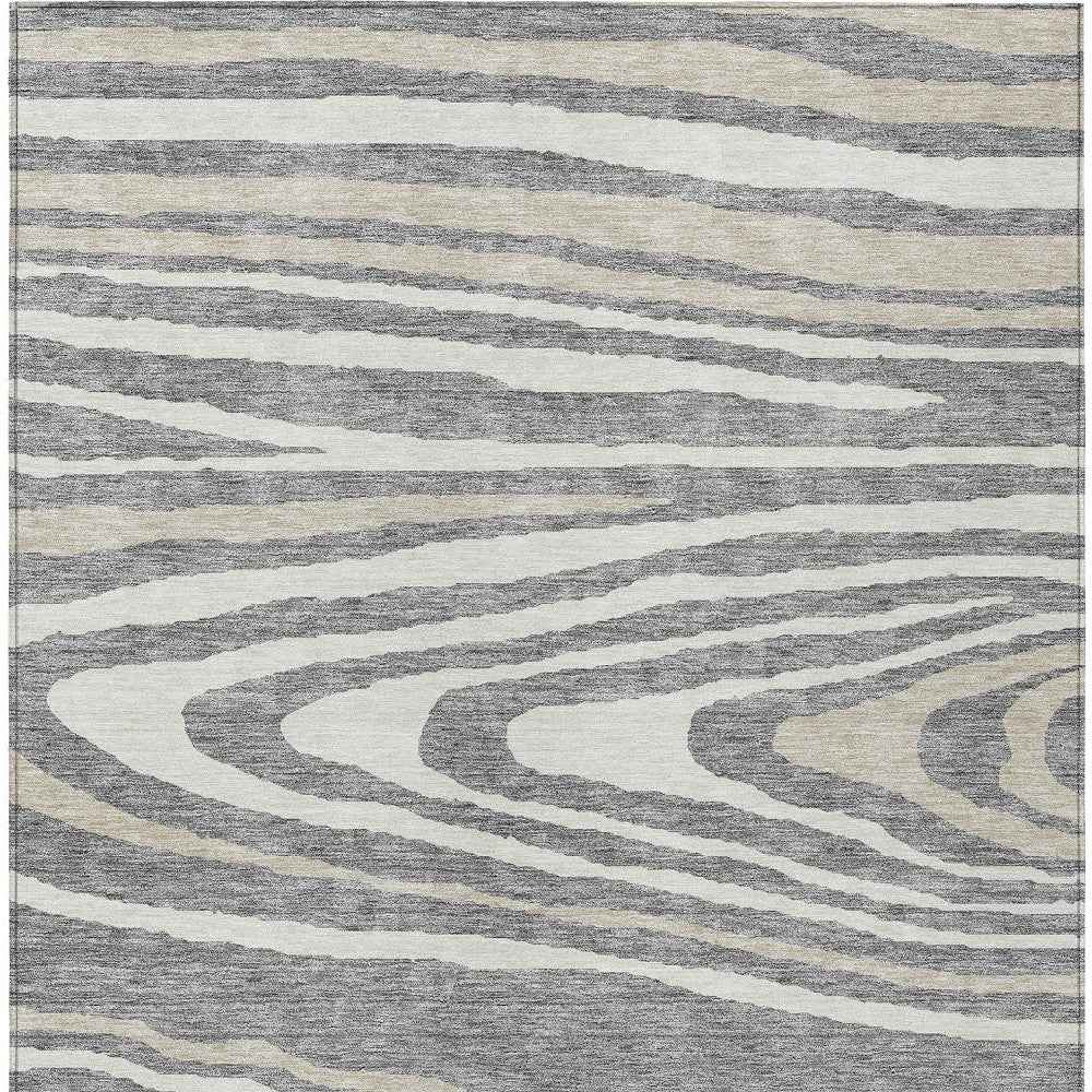 5' X 8' Gray Ivory And Beige Faux Bois Washable Indoor Outdoor Area Rug