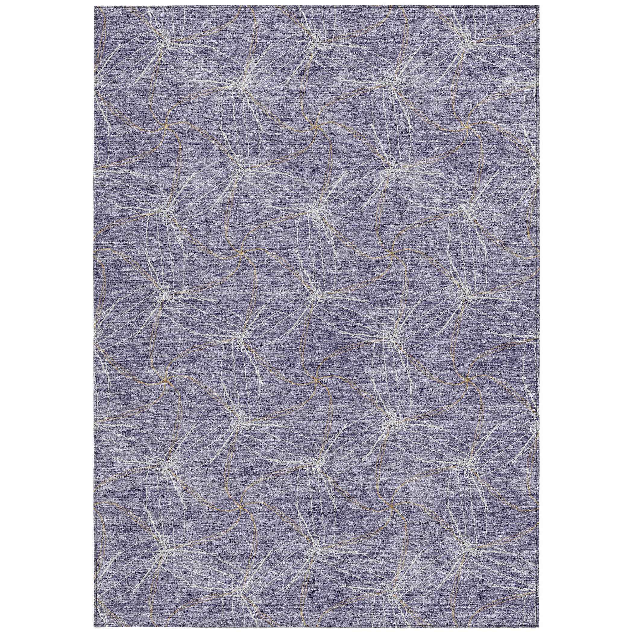 5' X 8' Purple And Ivory Geometric Washable Indoor Outdoor Area Rug