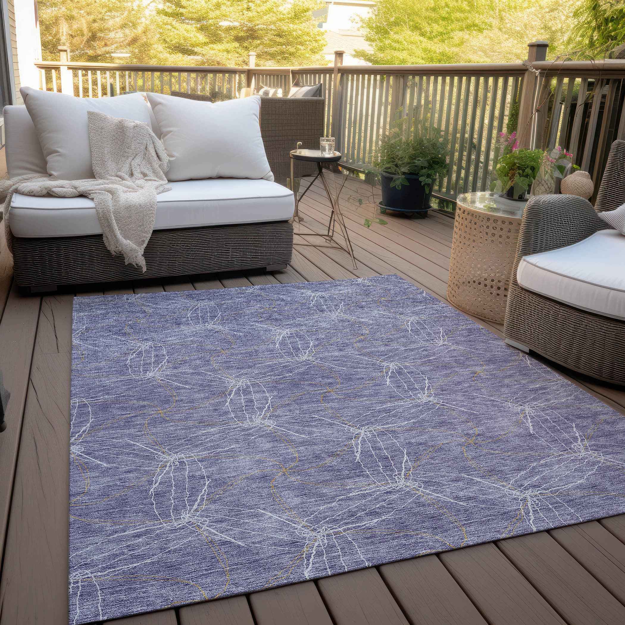5' X 8' Purple And Ivory Geometric Washable Indoor Outdoor Area Rug