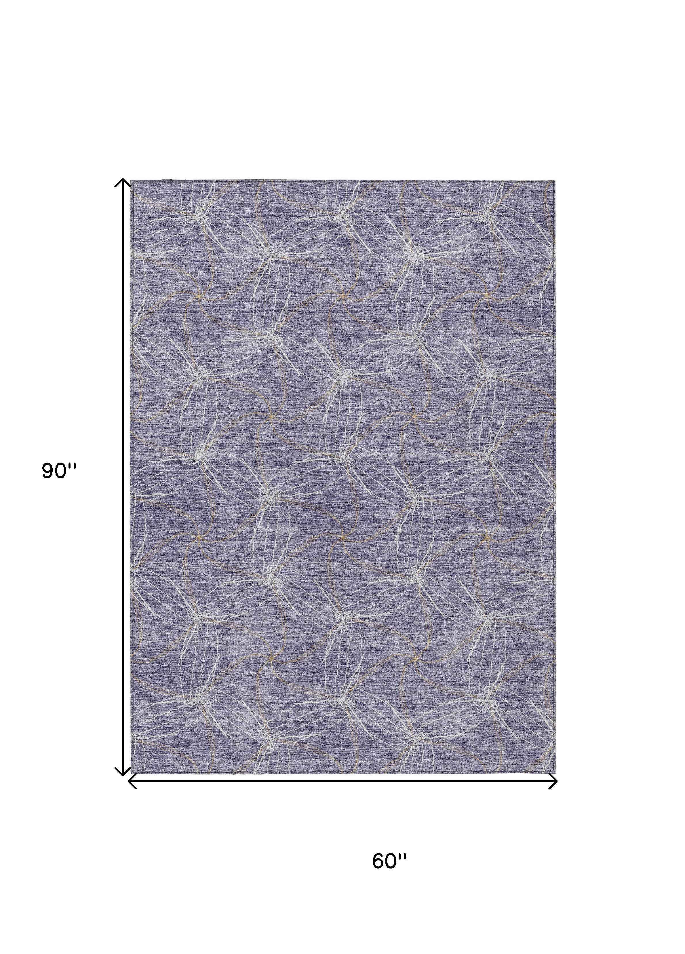 5' X 8' Purple And Ivory Geometric Washable Indoor Outdoor Area Rug