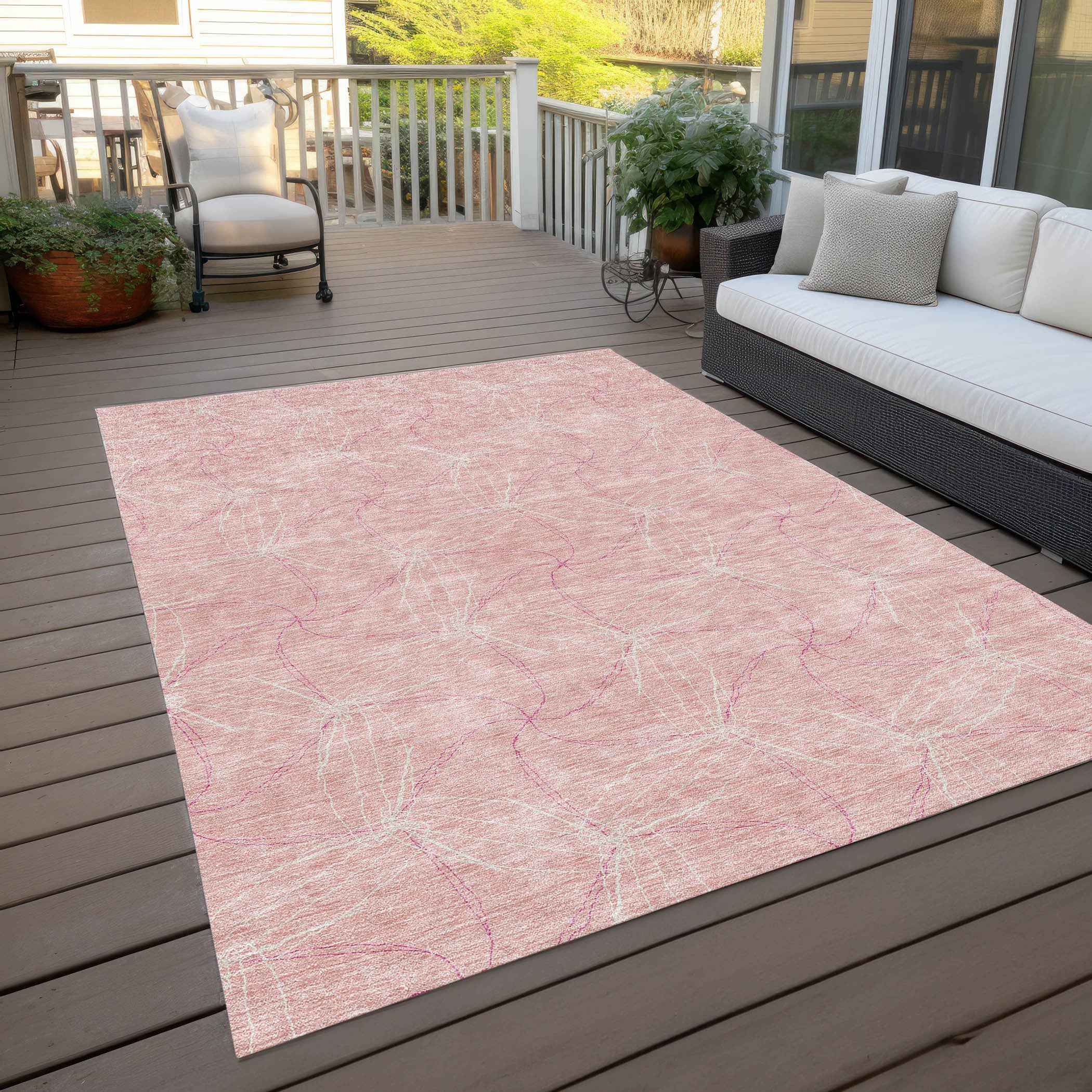 8' X 10' Pink And Ivory Geometric Washable Indoor Outdoor Area Rug